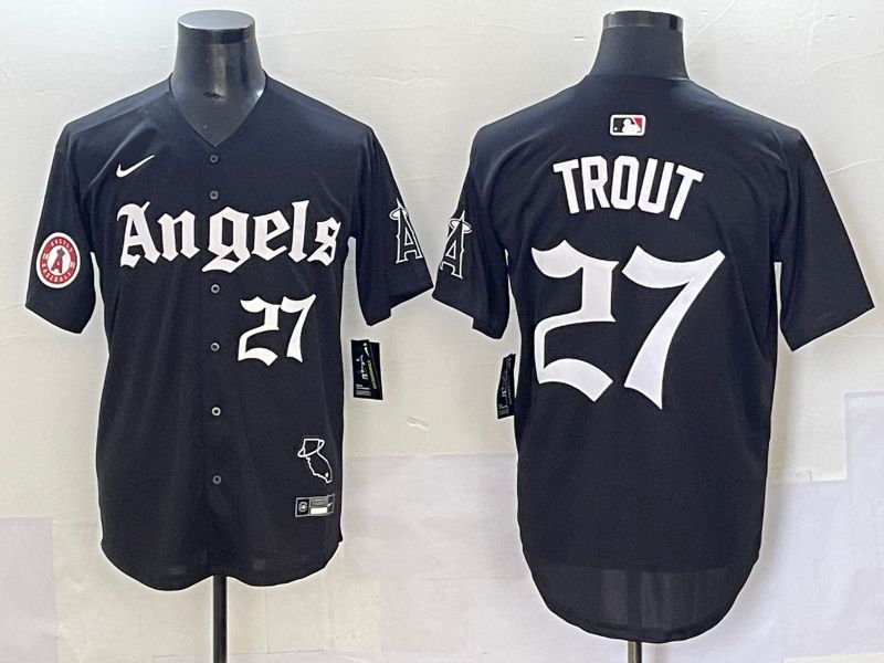 Men 2025 Los Angeles Angels #27 Trout Black Five generations Joint Name Nike MLB Jersey style 14->arizona diamondback->MLB Jersey